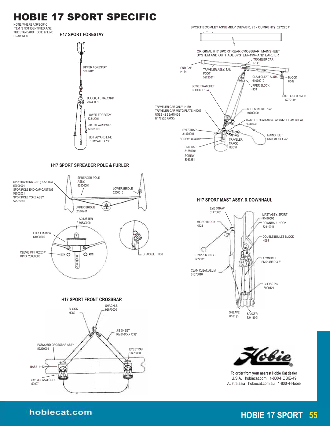 Hobie HOBIE17 manual H17 Sport Forestay, H17 Sport Spreader Pole & Furler, H17 Sport Mast ASSY. & Downhaul 