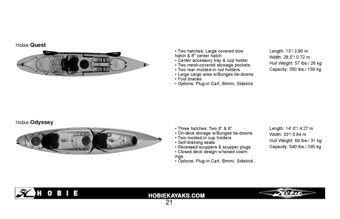 Hobie i12s manual Hobie Odyssey, Hobie Quest 