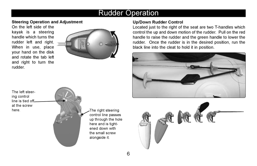 Hobie i12s manual Rudder Operation, Steering Operation and Adjustment Up/Down Rudder Control 