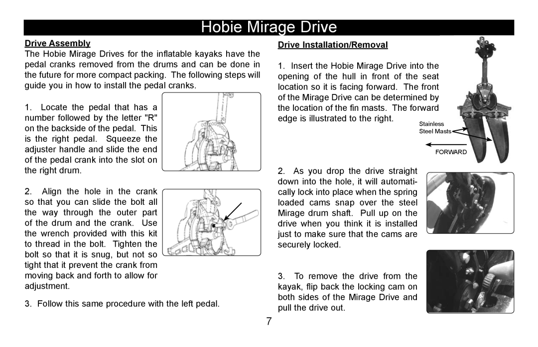 Hobie i12s manual Hobie Mirage Drive, Drive Assembly, Drive Installation/Removal 