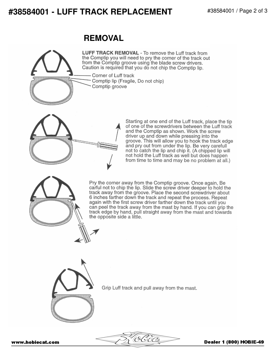 Hobie LUFF TRACK manual #38584001 Luff Track Replacement Removal 