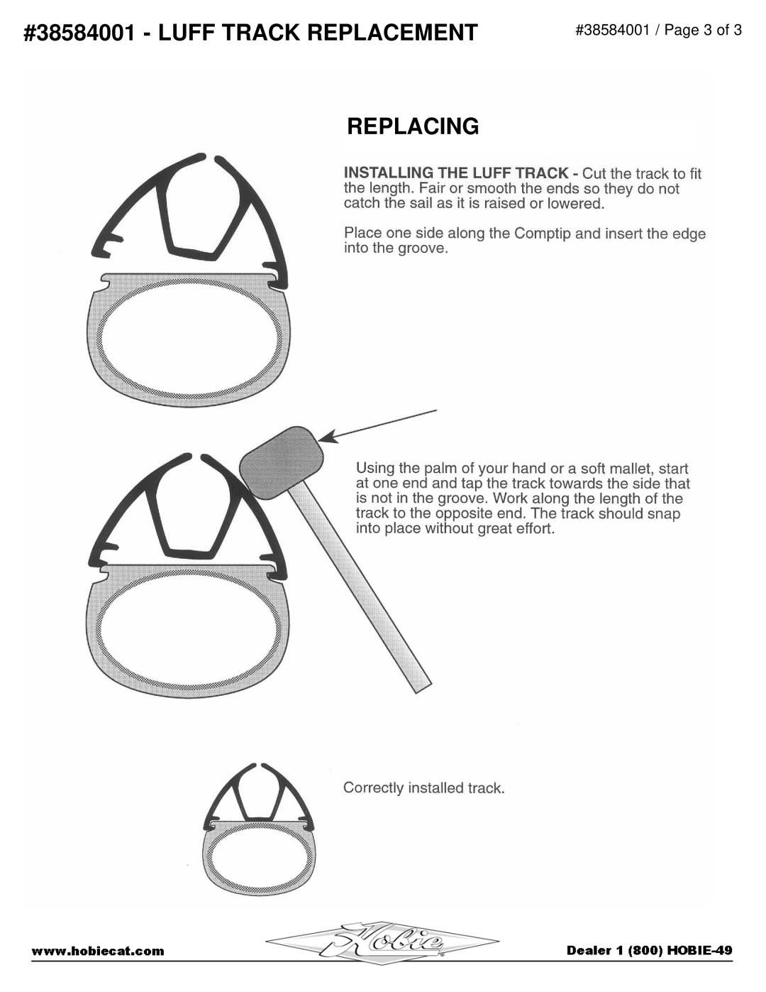 Hobie LUFF TRACK manual #38584001 Luff Track Replacement Replacing 