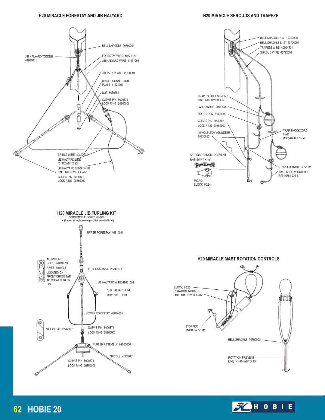 Hobie Miracle 20 manual H20 Miracle Forestay and JIB Halyard, H20 Miracle JIB Furling KIT, H20 Miracle Shrouds and Trapeze 