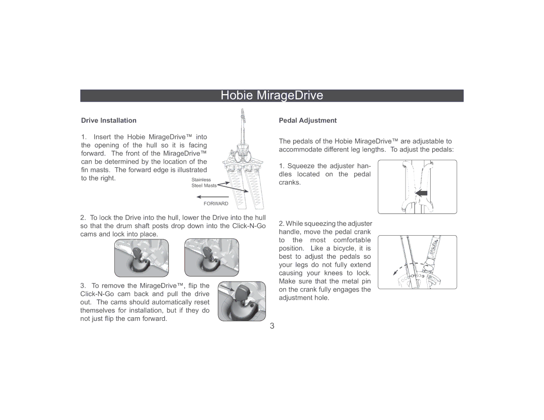 Hobie Pro Angler, 89510 manual Drive Installation, Pedal Adjustment 