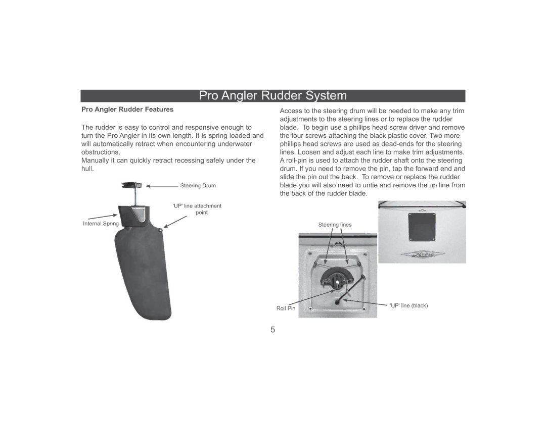 Hobie 89510 manual Pro Angler Rudder System, Pro Angler Rudder Features 