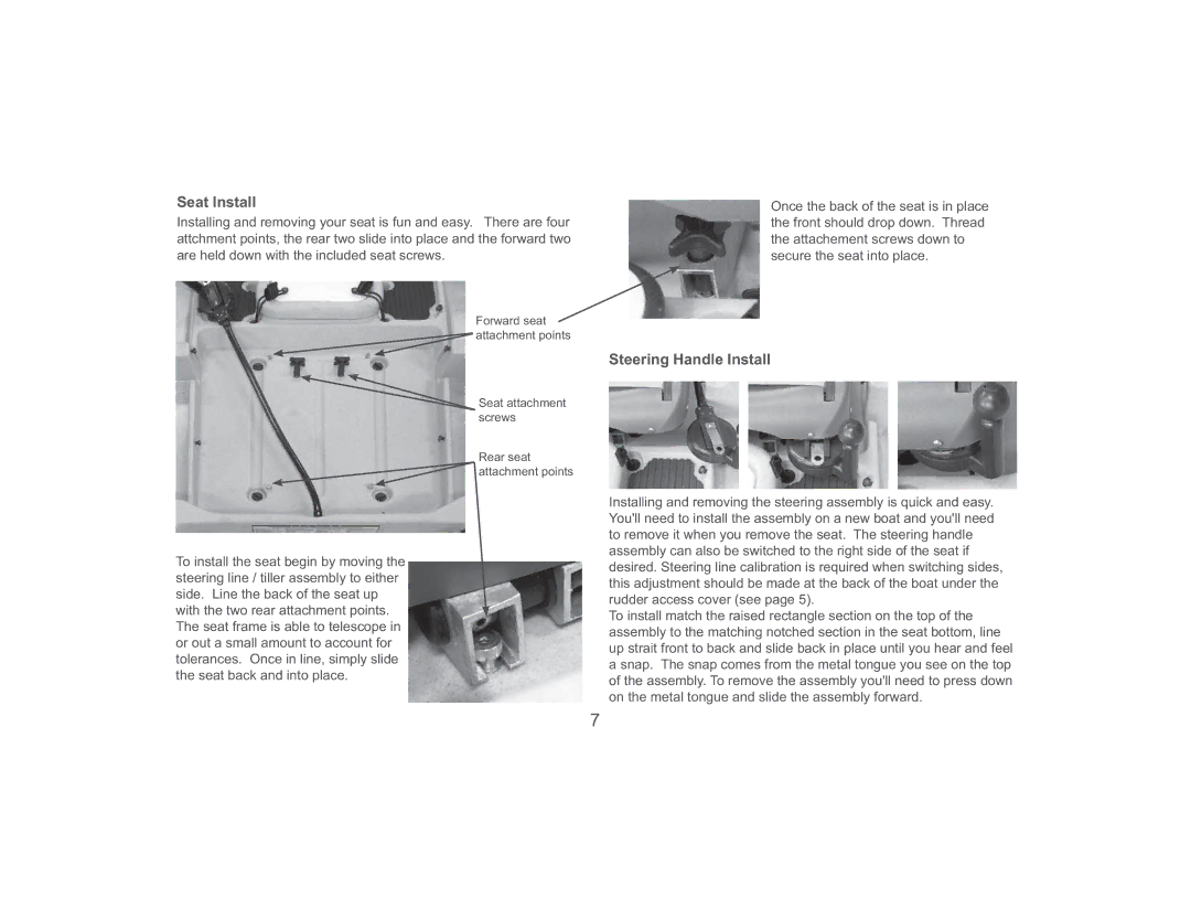 Hobie Pro Angler, 89510 manual Seat Install, Steering Handle Install 