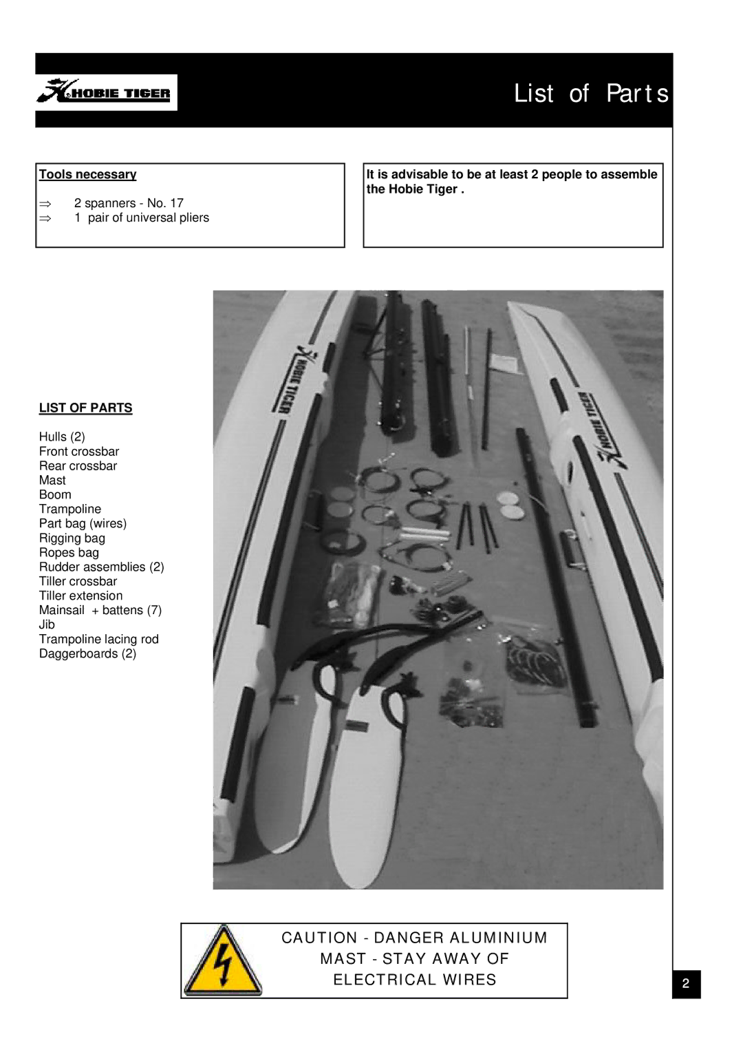 Hobie Tiger manual Mast Stay Away Electrical Wires 