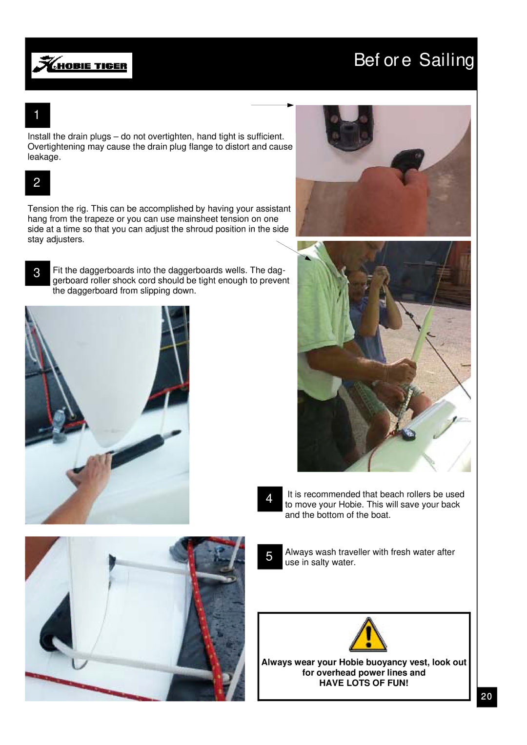 Hobie Tiger manual Before Sailing 