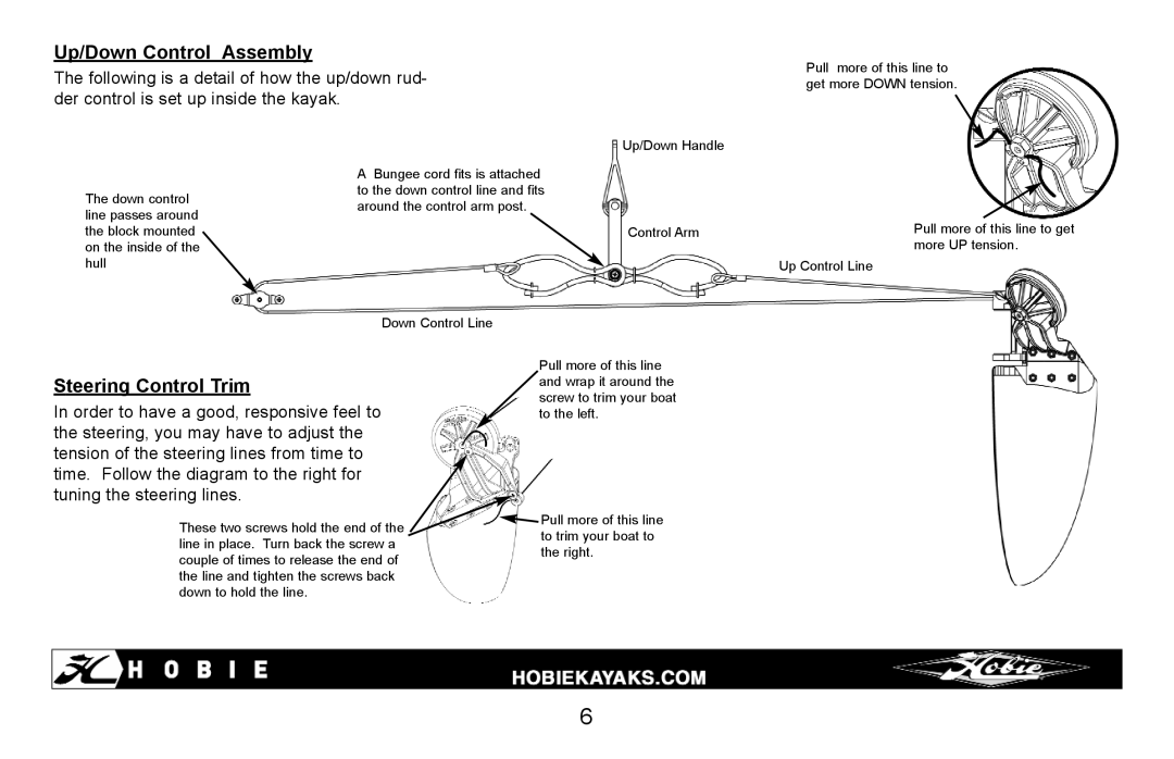 Hobie Twist-and-Stow manual Up/Down Control Assembly, Steering Control Trim 