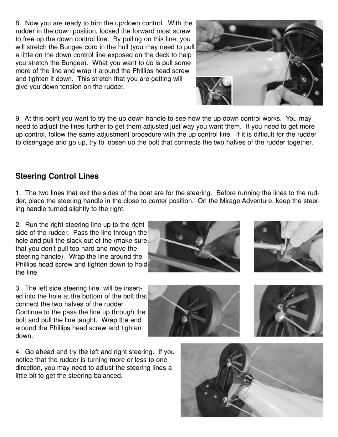 Hobie Twist-n-Stow Rudder manual Steering Control Lines 