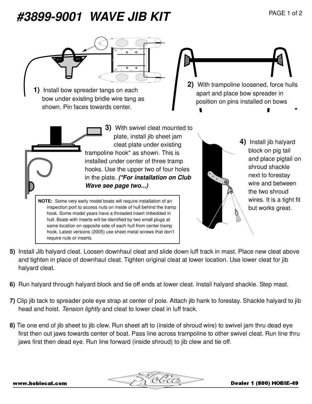 Hobie Wave Jib manual #3899-9001 Wave JIB KIT, Wave see page two 