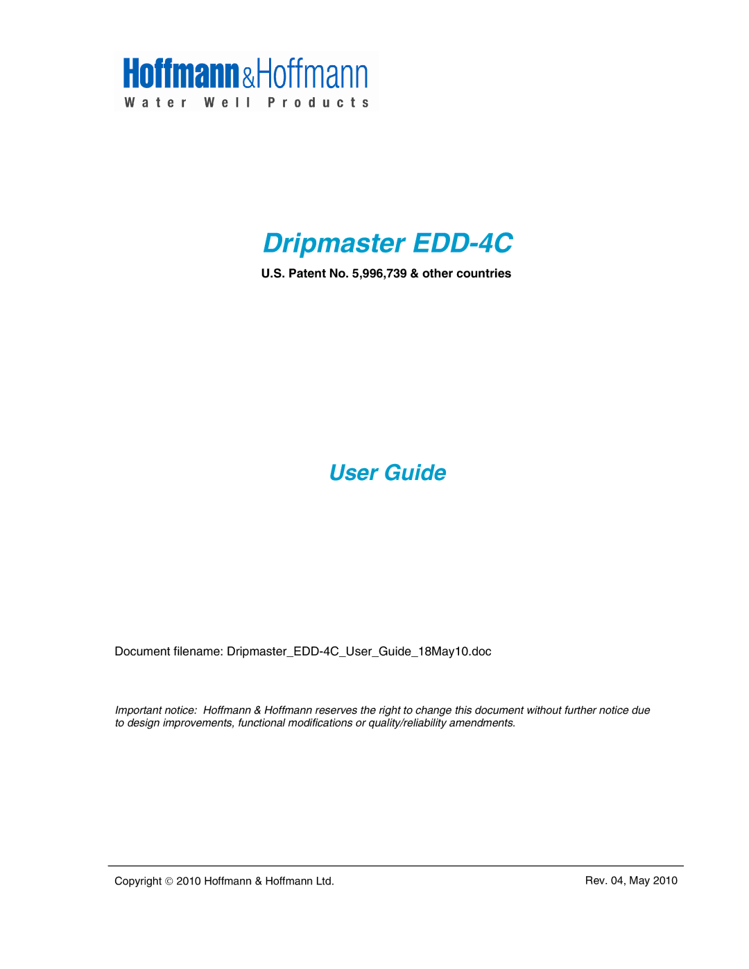 Hoffman Media manual Dripmaster EDD-4C, Patent No ,996,739 & other countries 