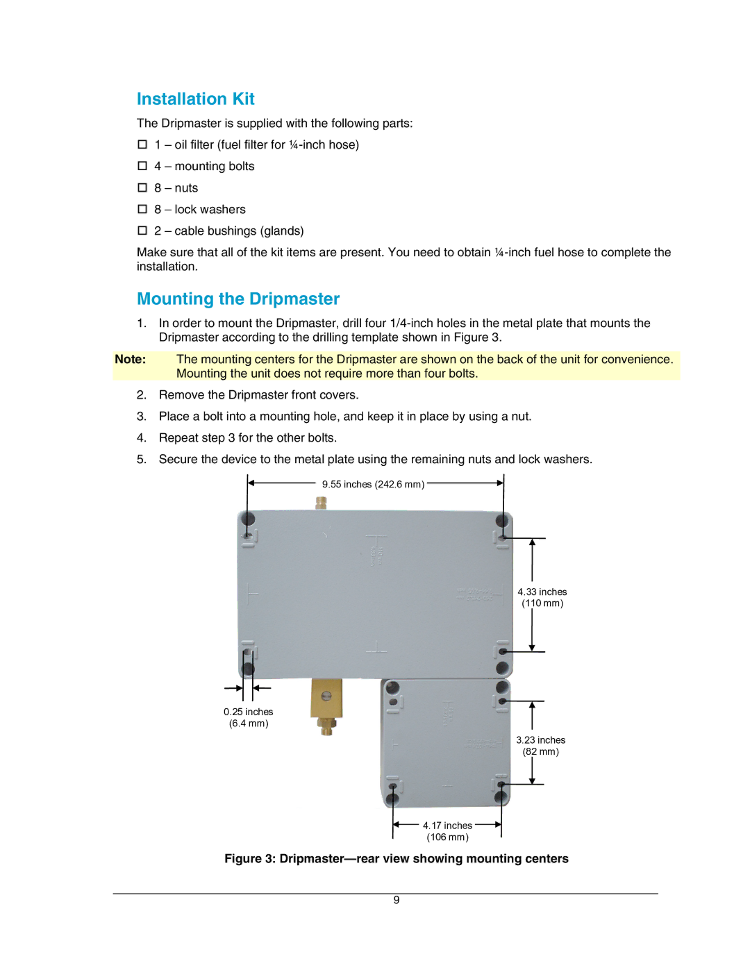 Hoffman Media EDD-4C manual Installation Kit, Mounting the Dripmaster 