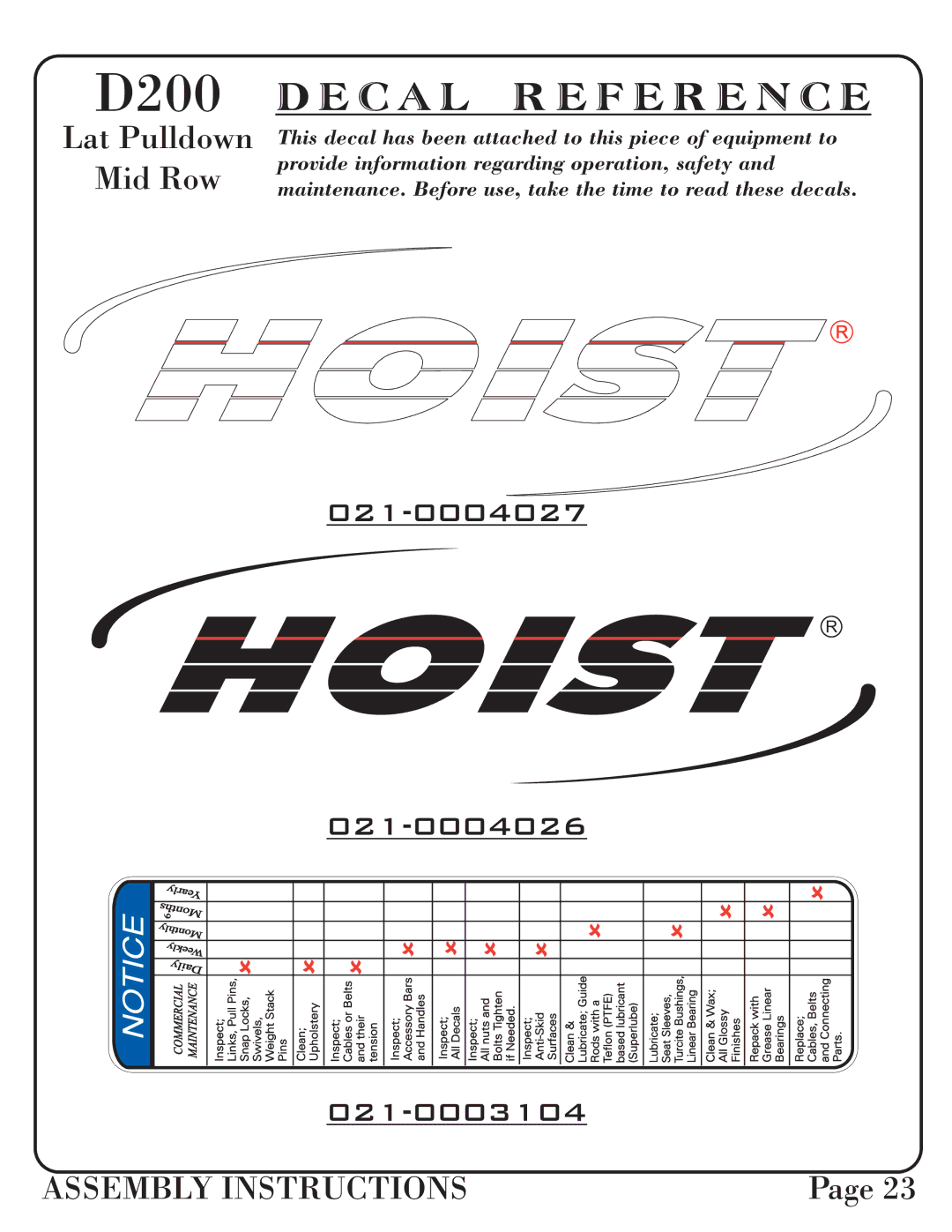 Hoist Fitness 0600-001 manual Hoist 