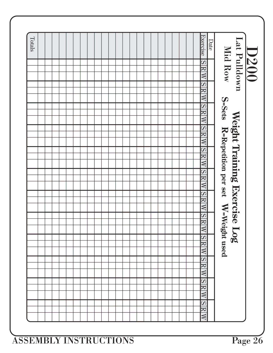 Hoist Fitness 0600-001 manual Totals Exercise Date 