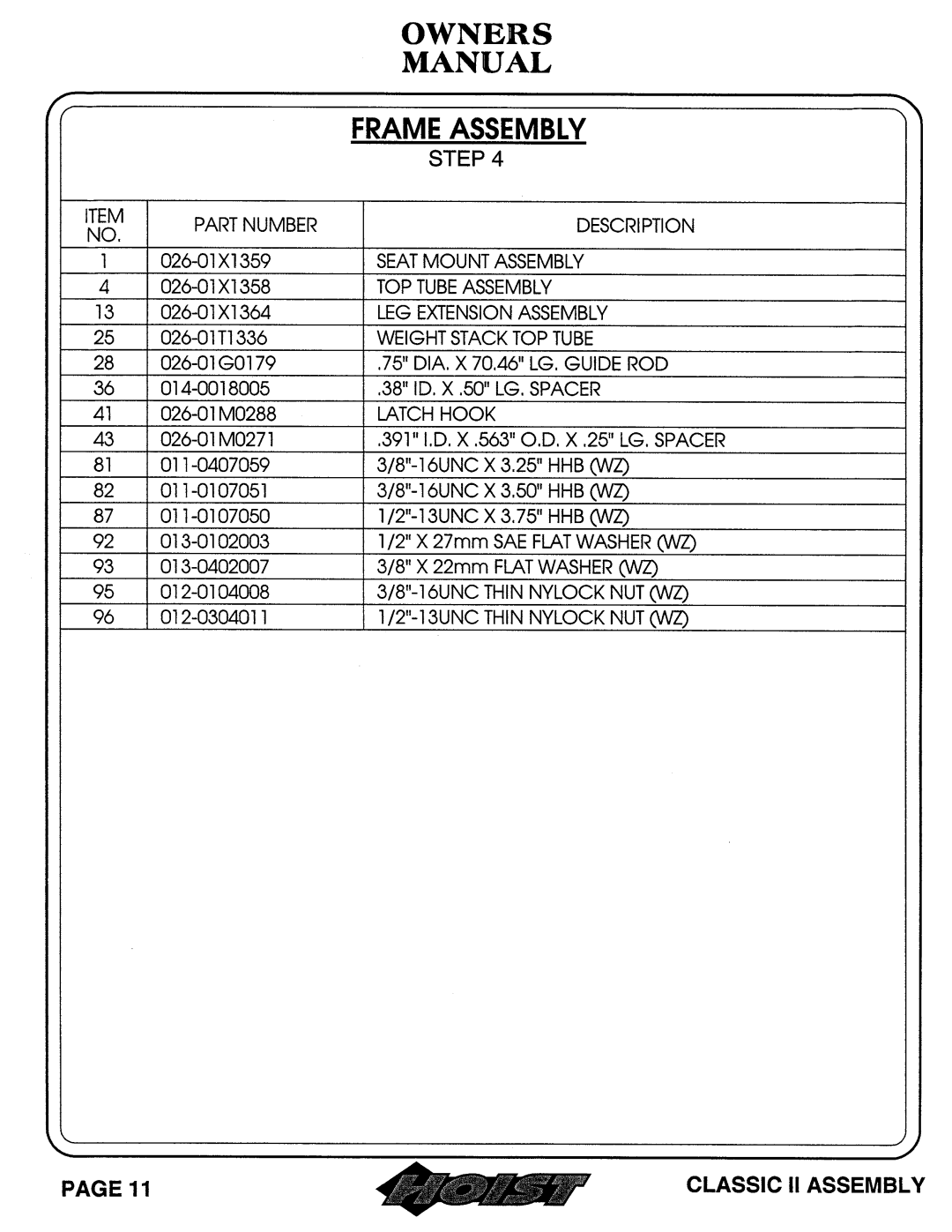 Hoist Fitness 0604-001 owner manual 