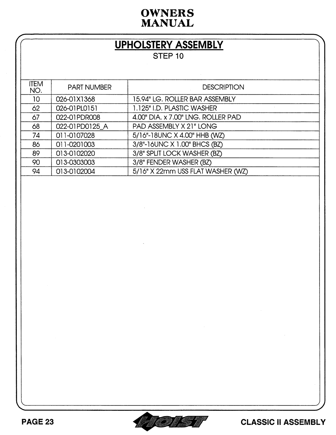 Hoist Fitness 0604-001 owner manual 