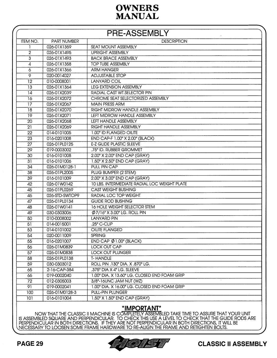 Hoist Fitness 0604-001 owner manual 