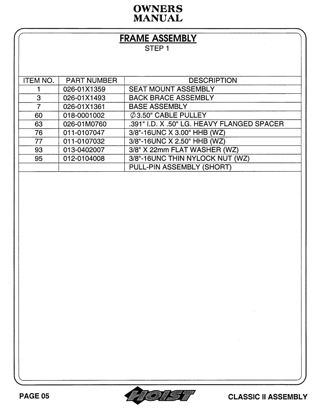 Hoist Fitness 0604-001 owner manual 