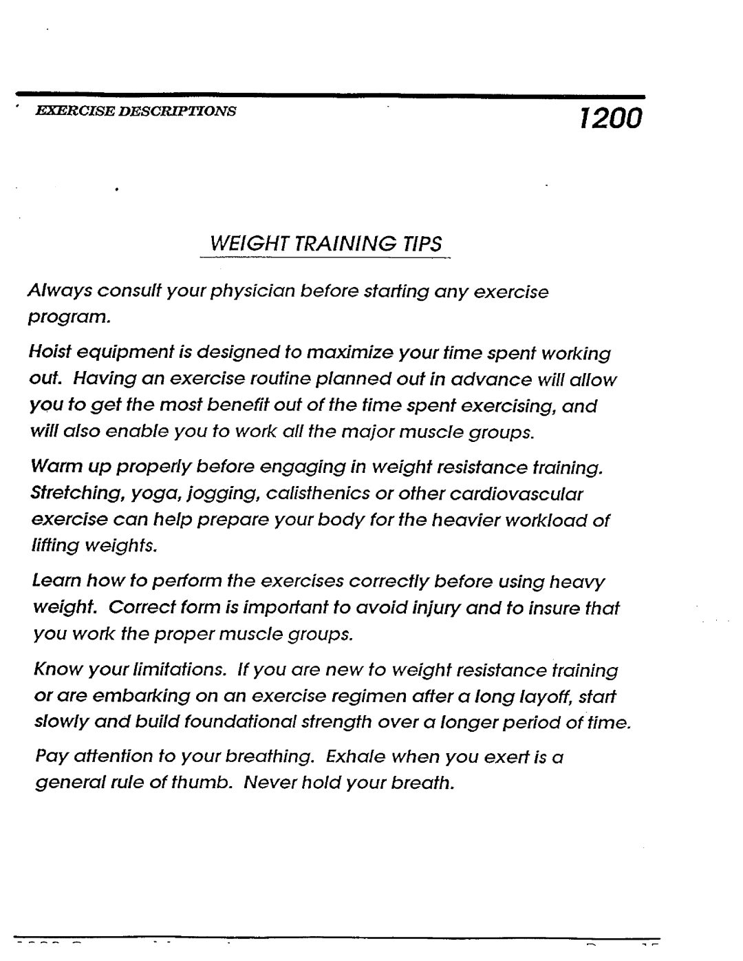 Hoist Fitness 1200 manual 