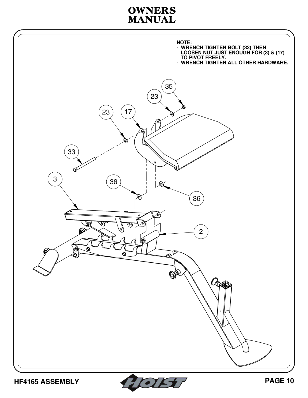 Hoist Fitness 6 Position F.I.D owner manual 336 