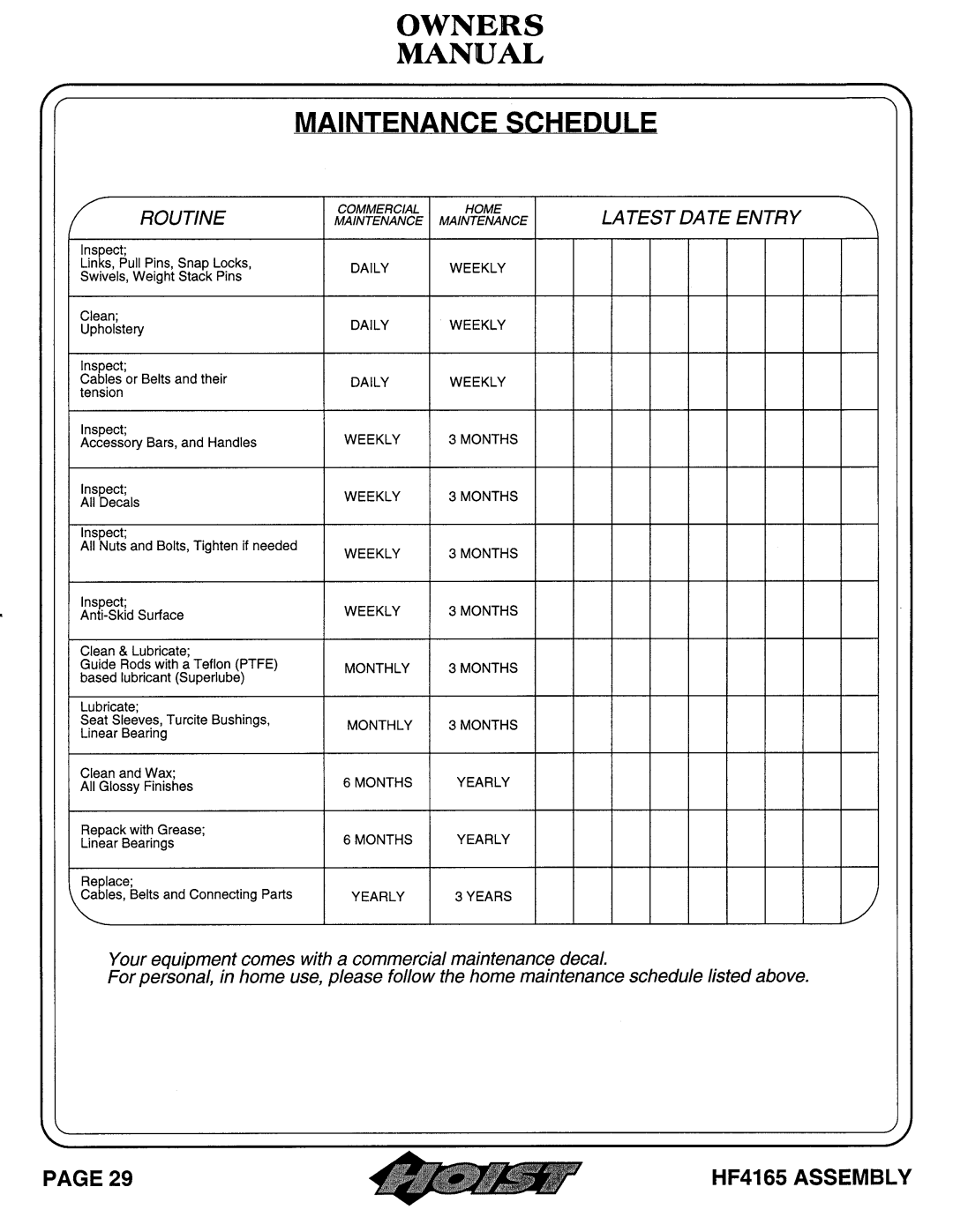 Hoist Fitness 6 Position F.I.D owner manual 