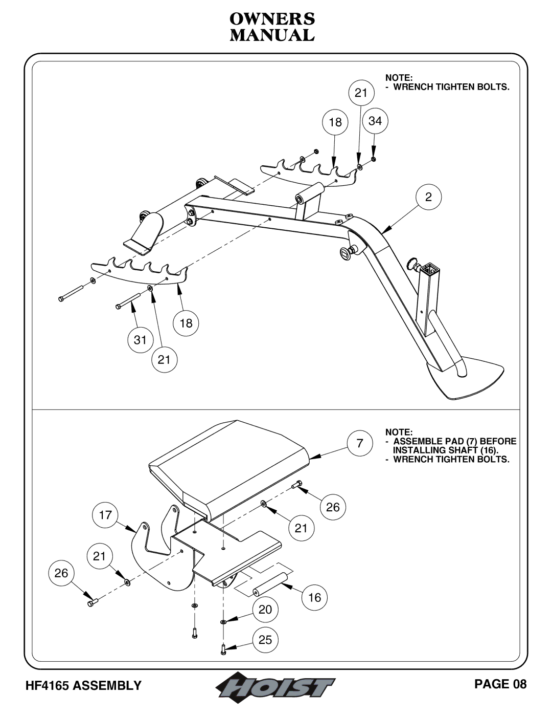 Hoist Fitness 6 Position F.I.D owner manual HF4165 Assembly 