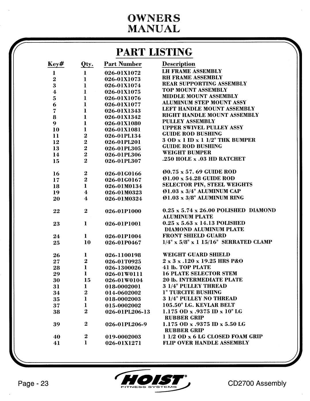 Hoist Fitness CD2700 manual 