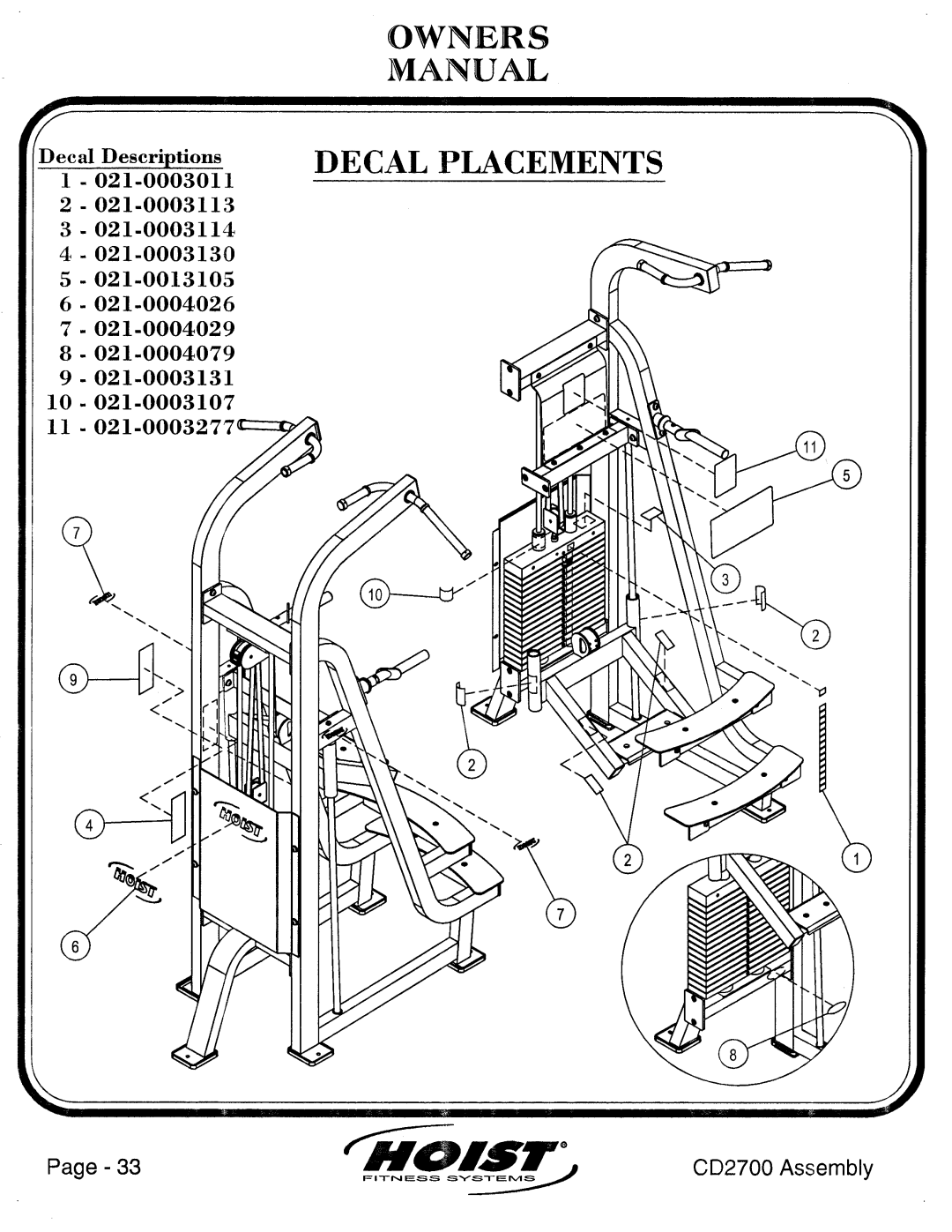 Hoist Fitness CD2700 manual 