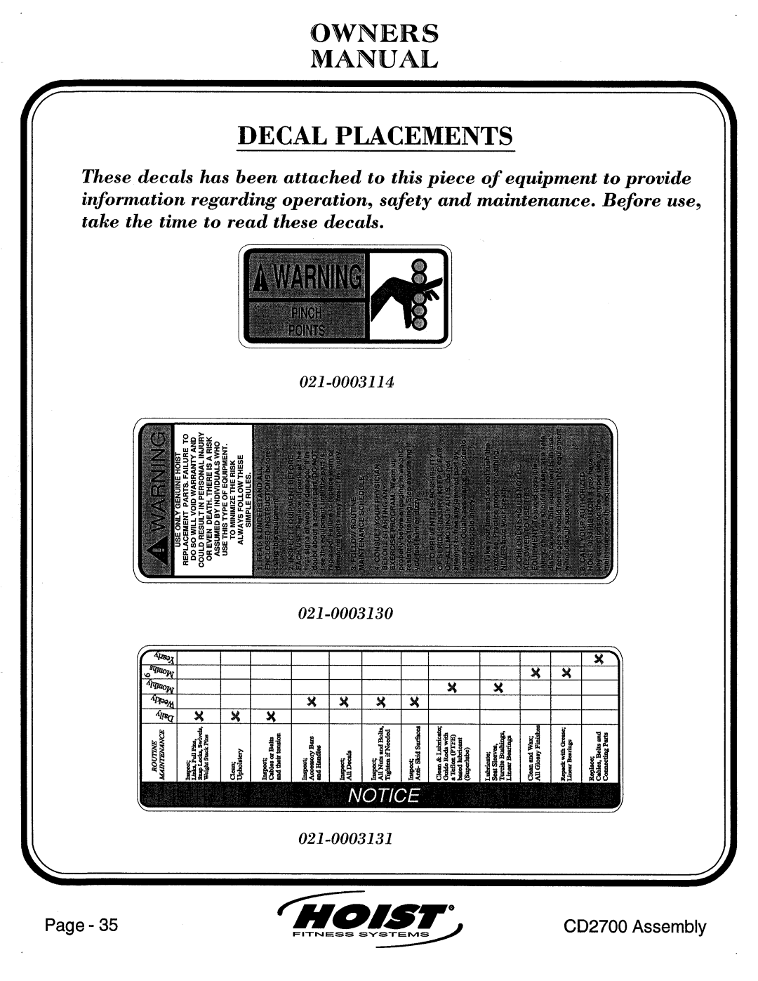 Hoist Fitness CD2700 manual 