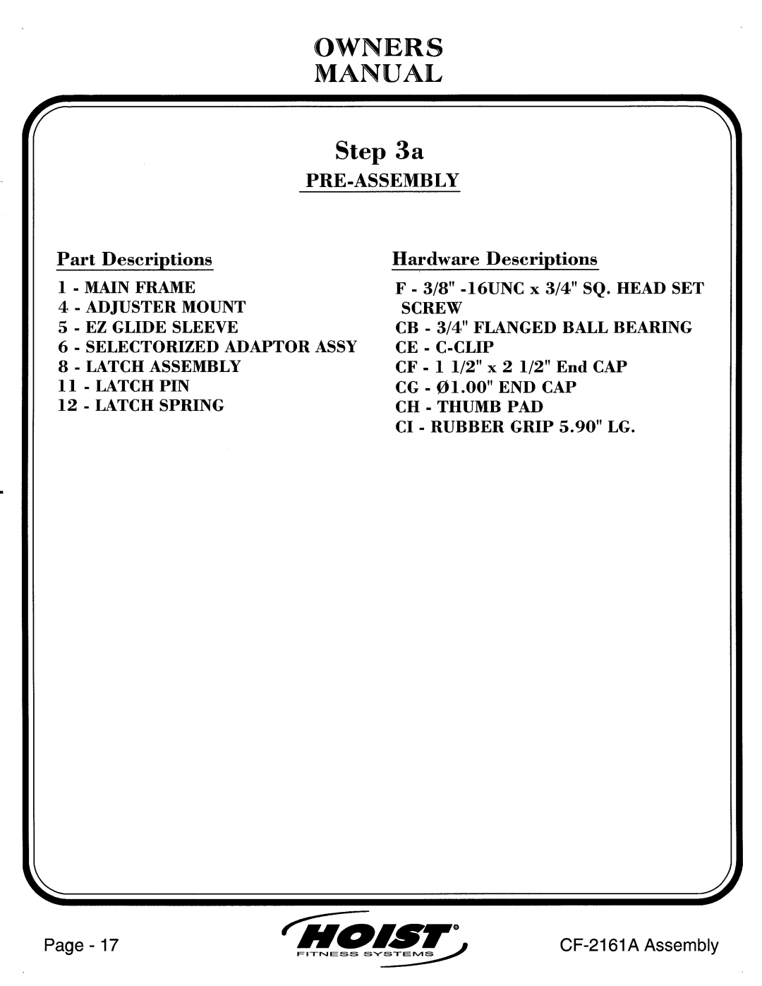 Hoist Fitness CF-2161A manual 