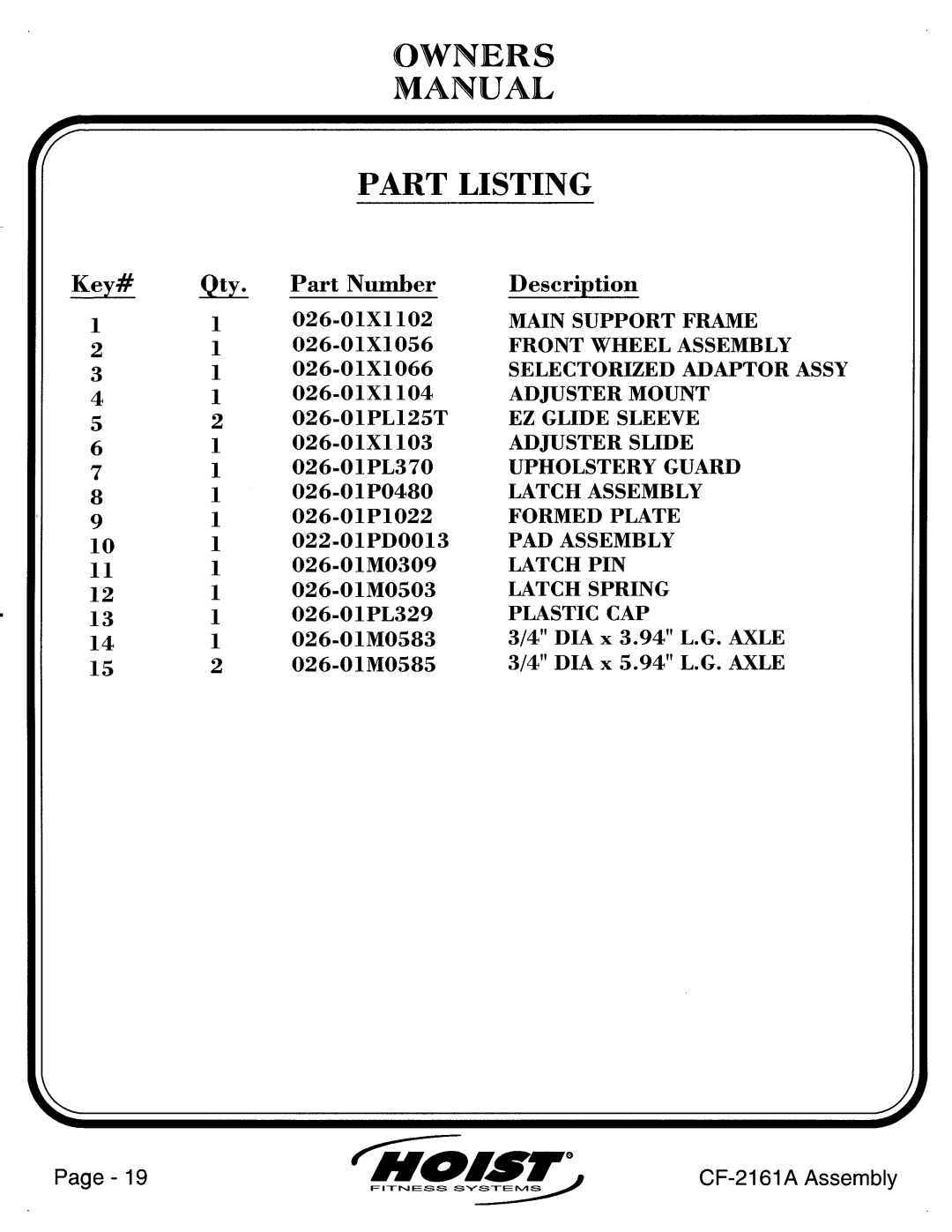 Hoist Fitness CF-2161A manual 