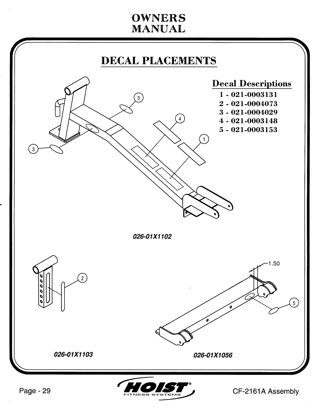 Hoist Fitness CF-2161A manual 