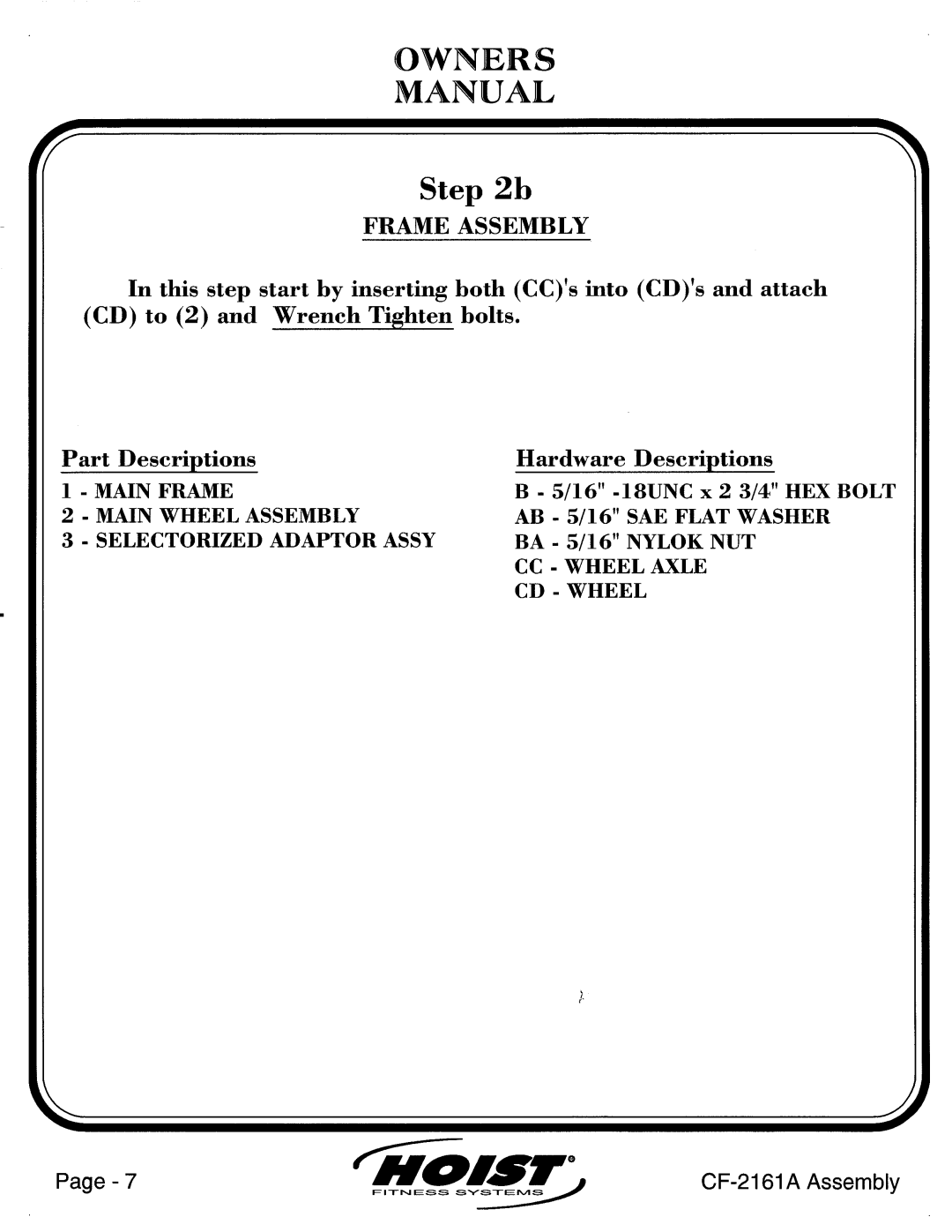 Hoist Fitness CF-2161A manual 