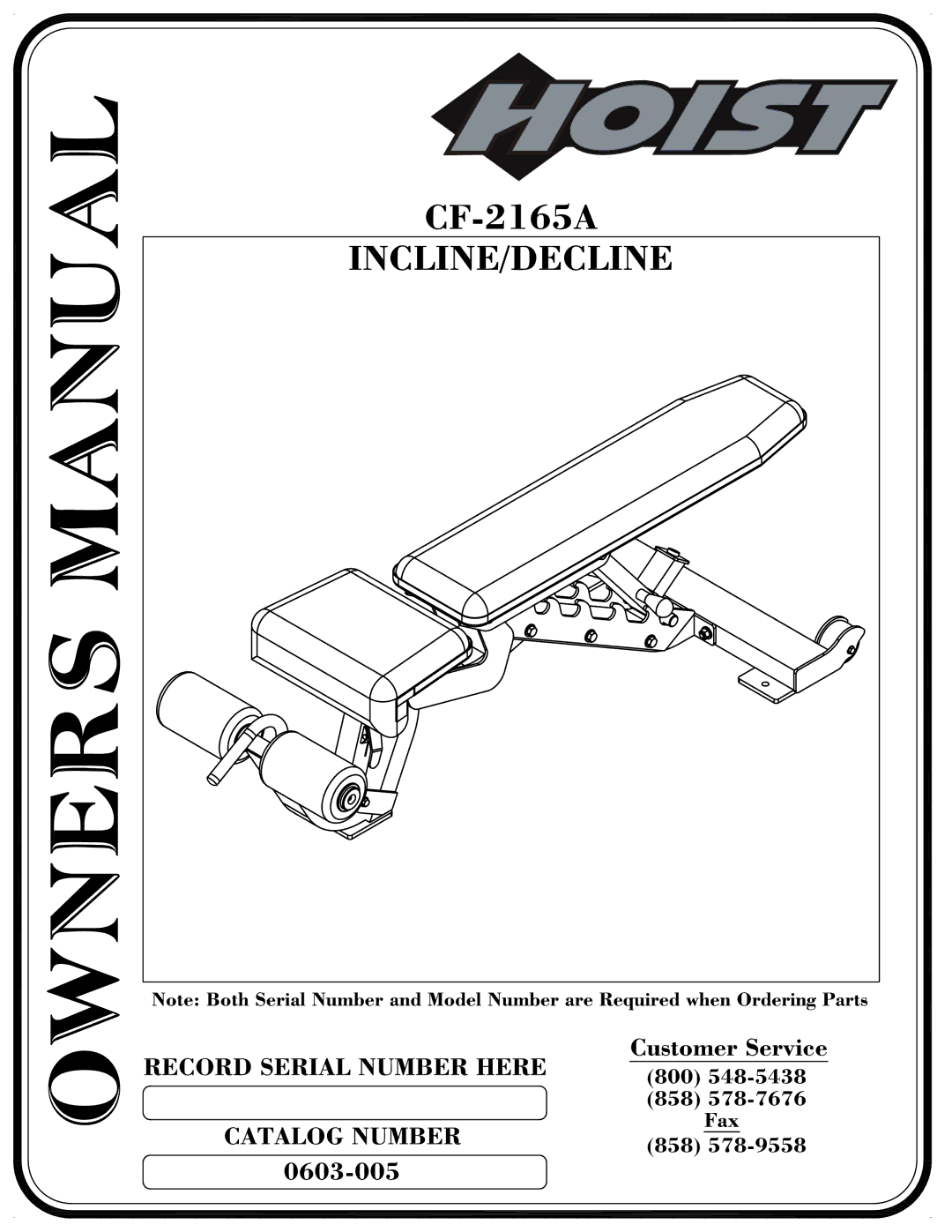 Hoist Fitness cf-2165a manual 