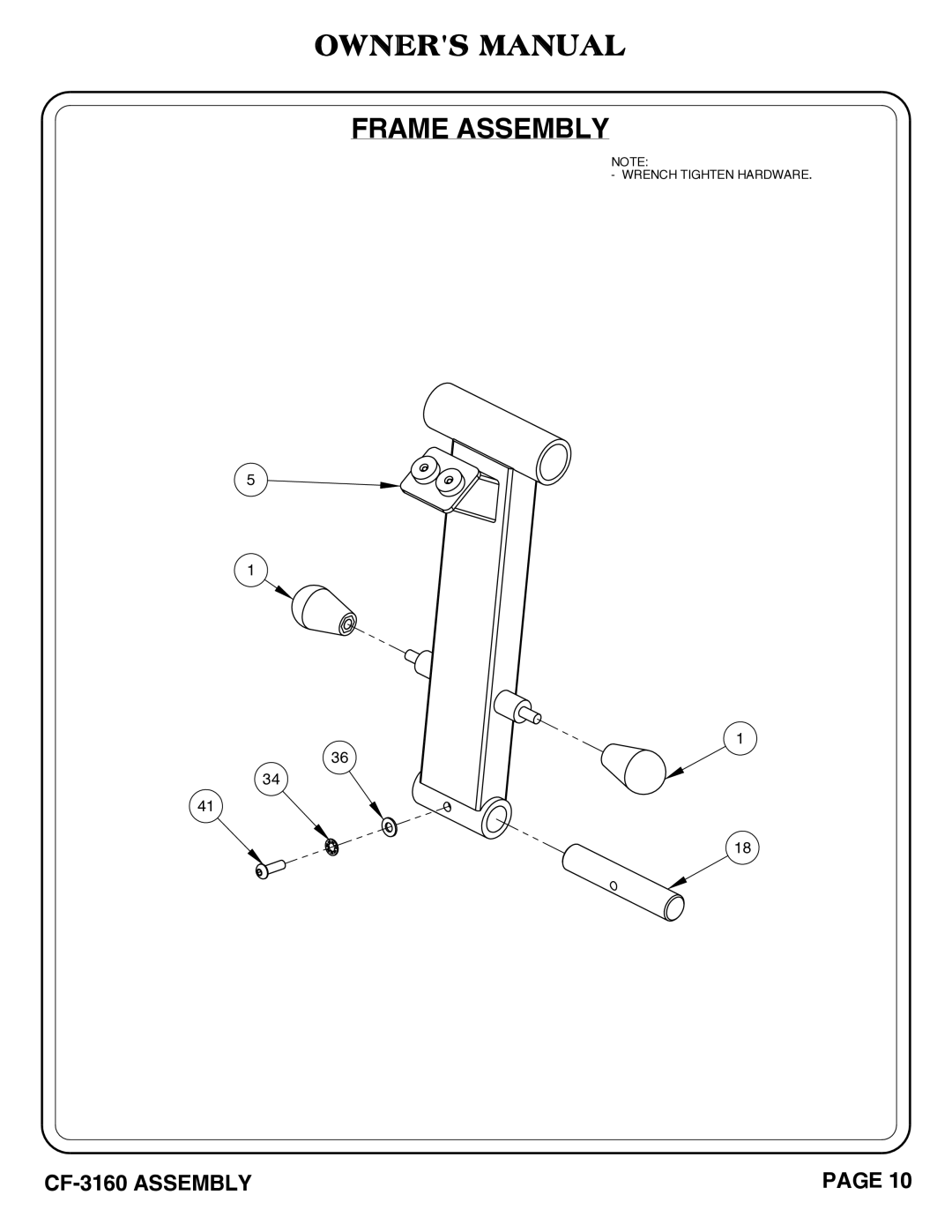 Hoist Fitness cf-3160 owner manual Frame Assembly 