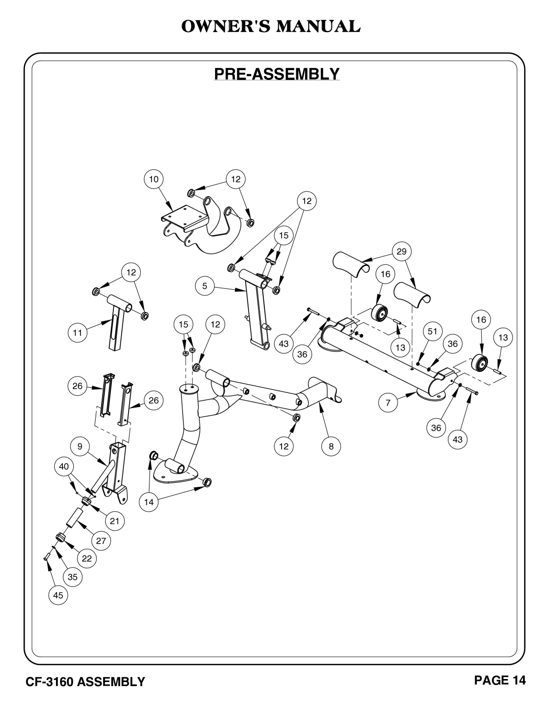 Hoist Fitness cf-3160 owner manual Pre-Assembly 