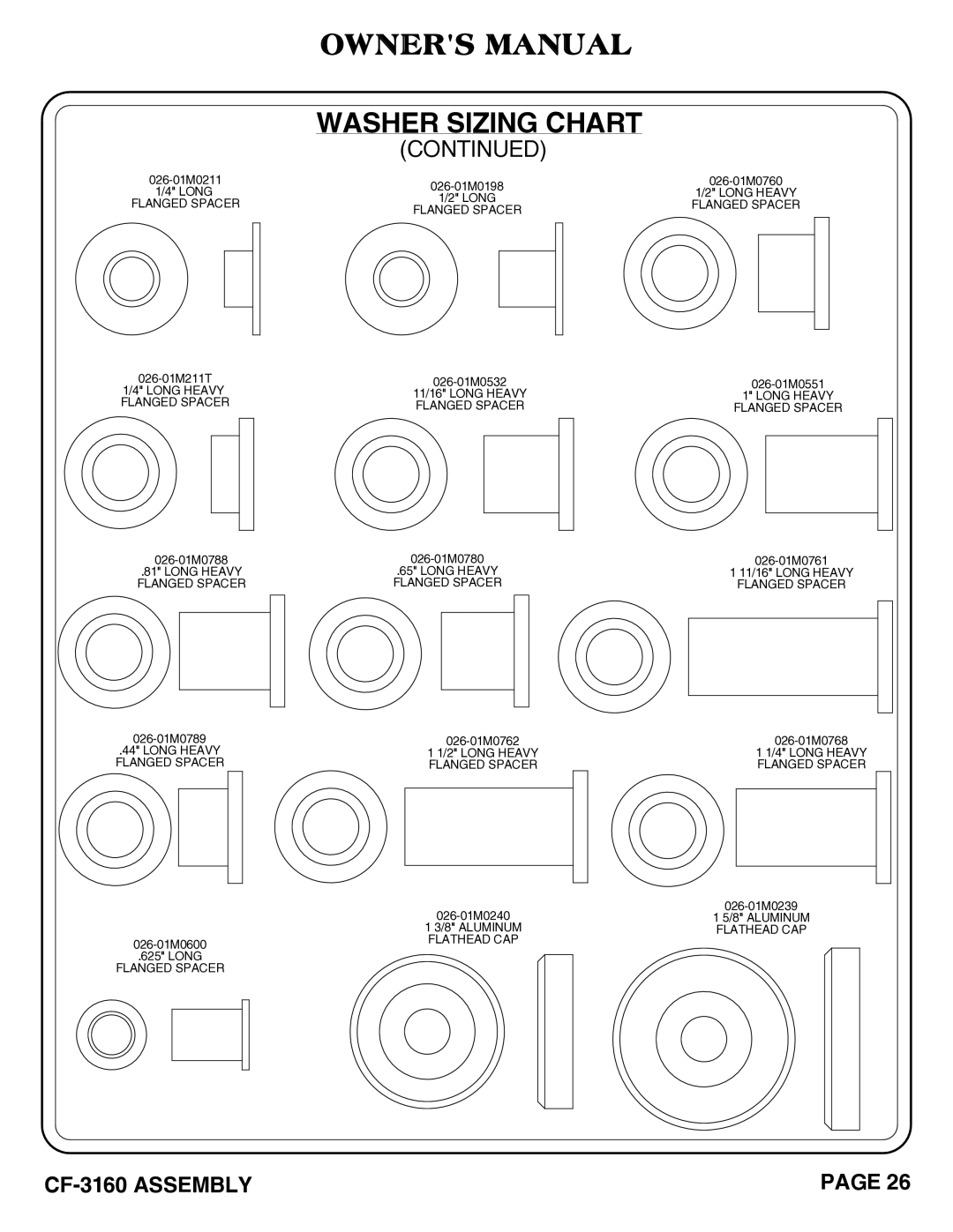 Hoist Fitness cf-3160 owner manual 026-01M211T 1/4 Long Heavy Flanged Spacer 