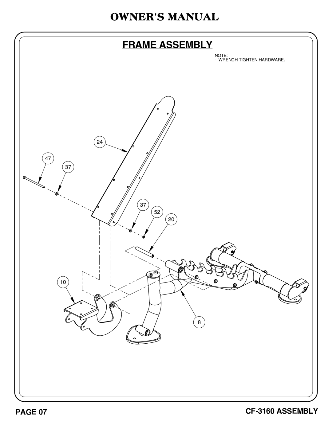 Hoist Fitness cf-3160 owner manual Frame Assembly 