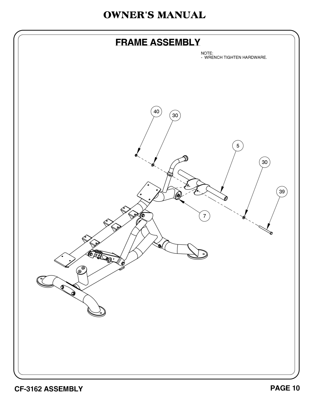 Hoist Fitness CF-3162 owner manual Frame Assembly 