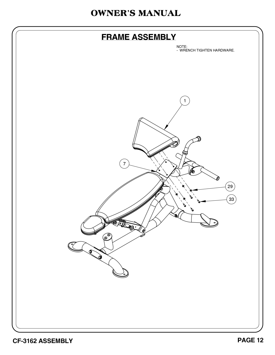 Hoist Fitness CF-3162 owner manual Frame Assembly 