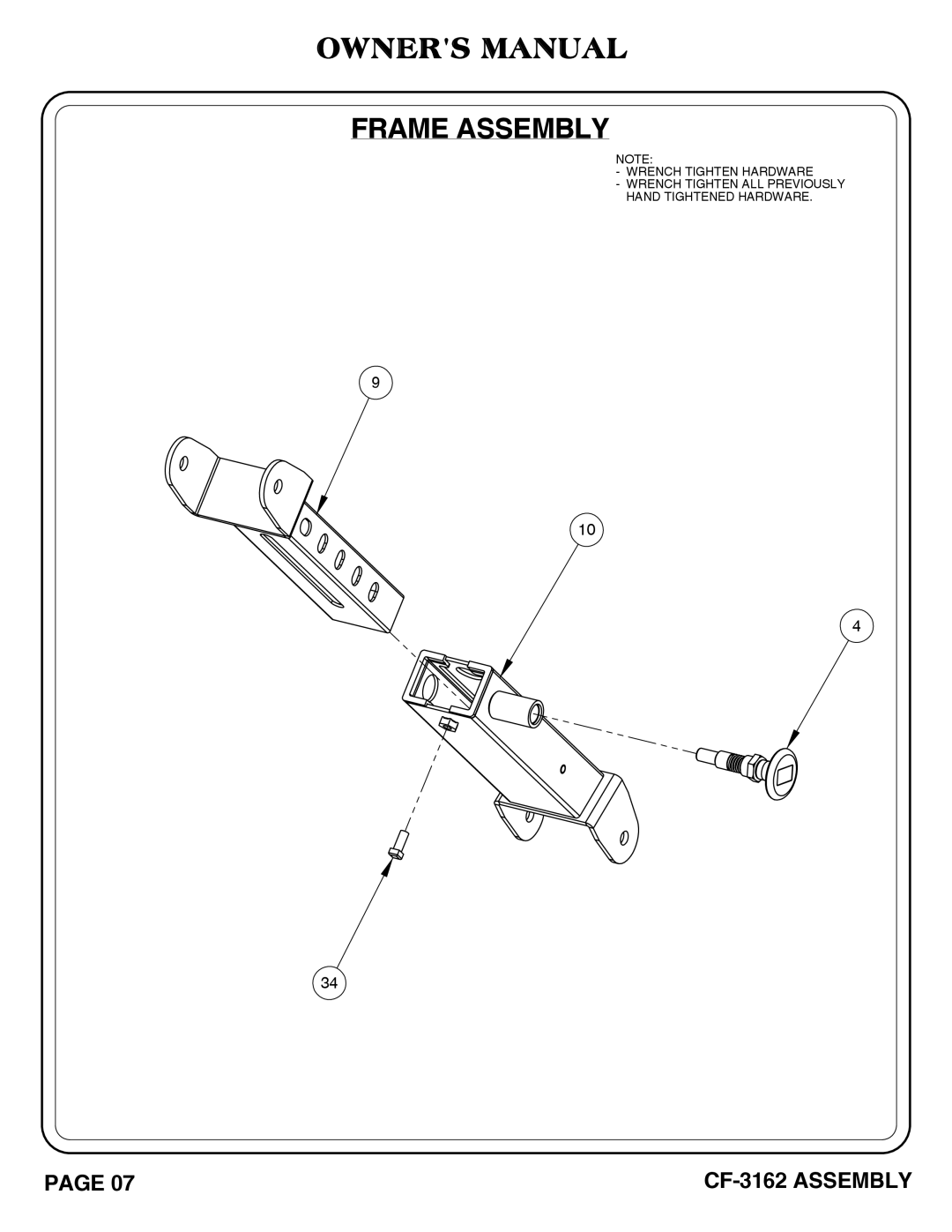 Hoist Fitness CF-3162 owner manual Frame Assembly 