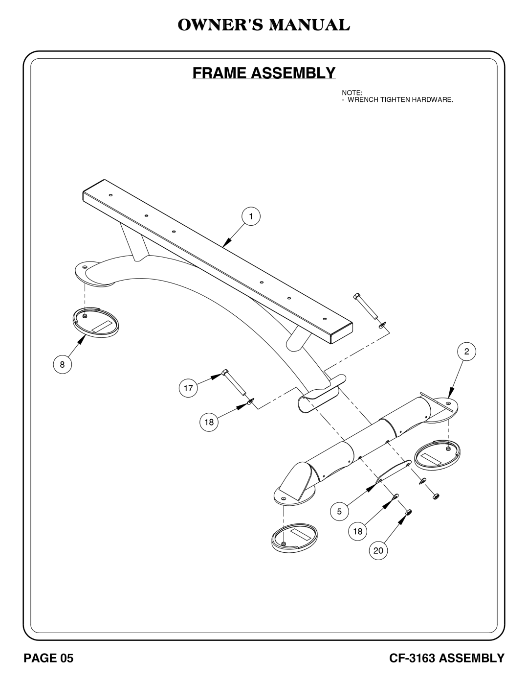Hoist Fitness CF-3163 owner manual Wrench Tighten Hardware 