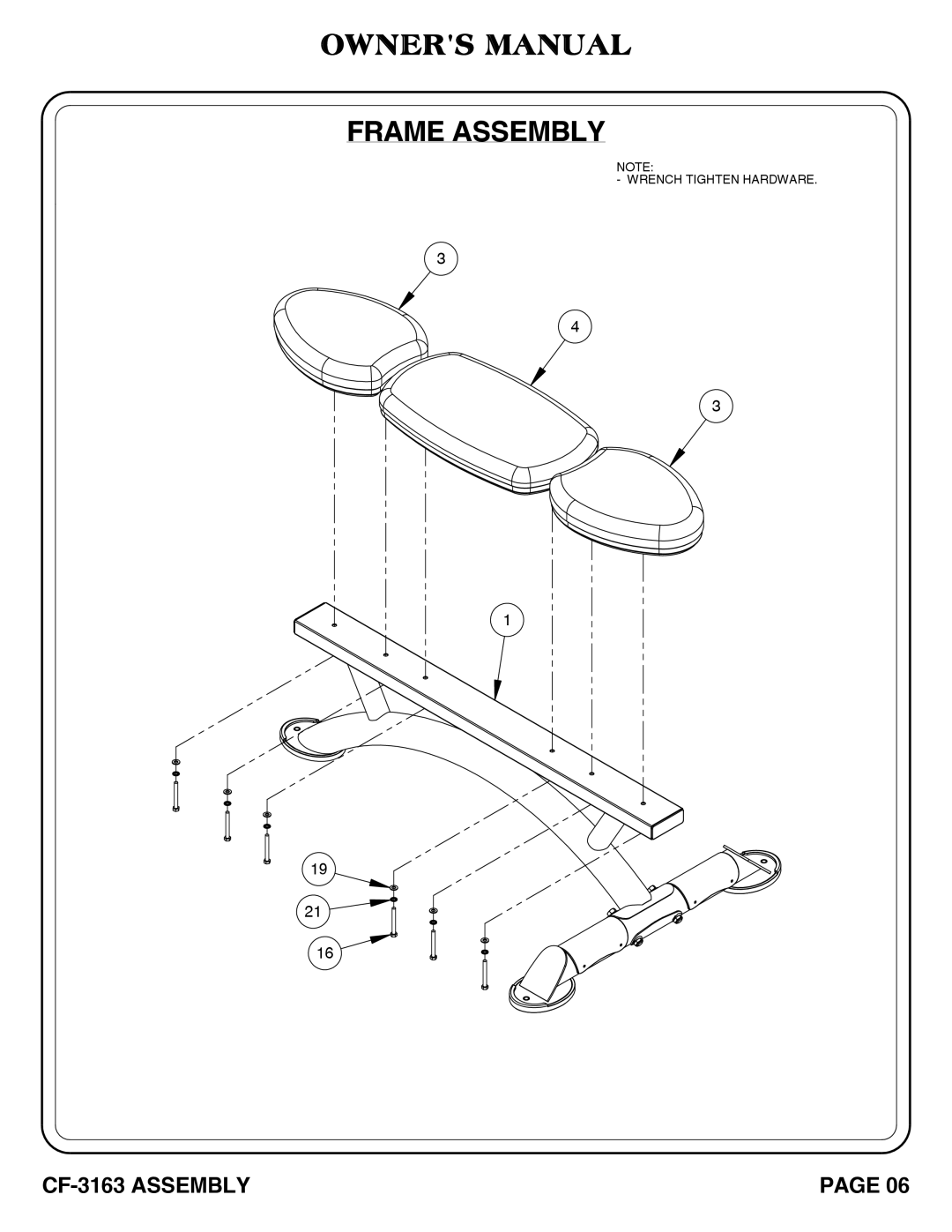 Hoist Fitness CF-3163 owner manual Frame Assembly 