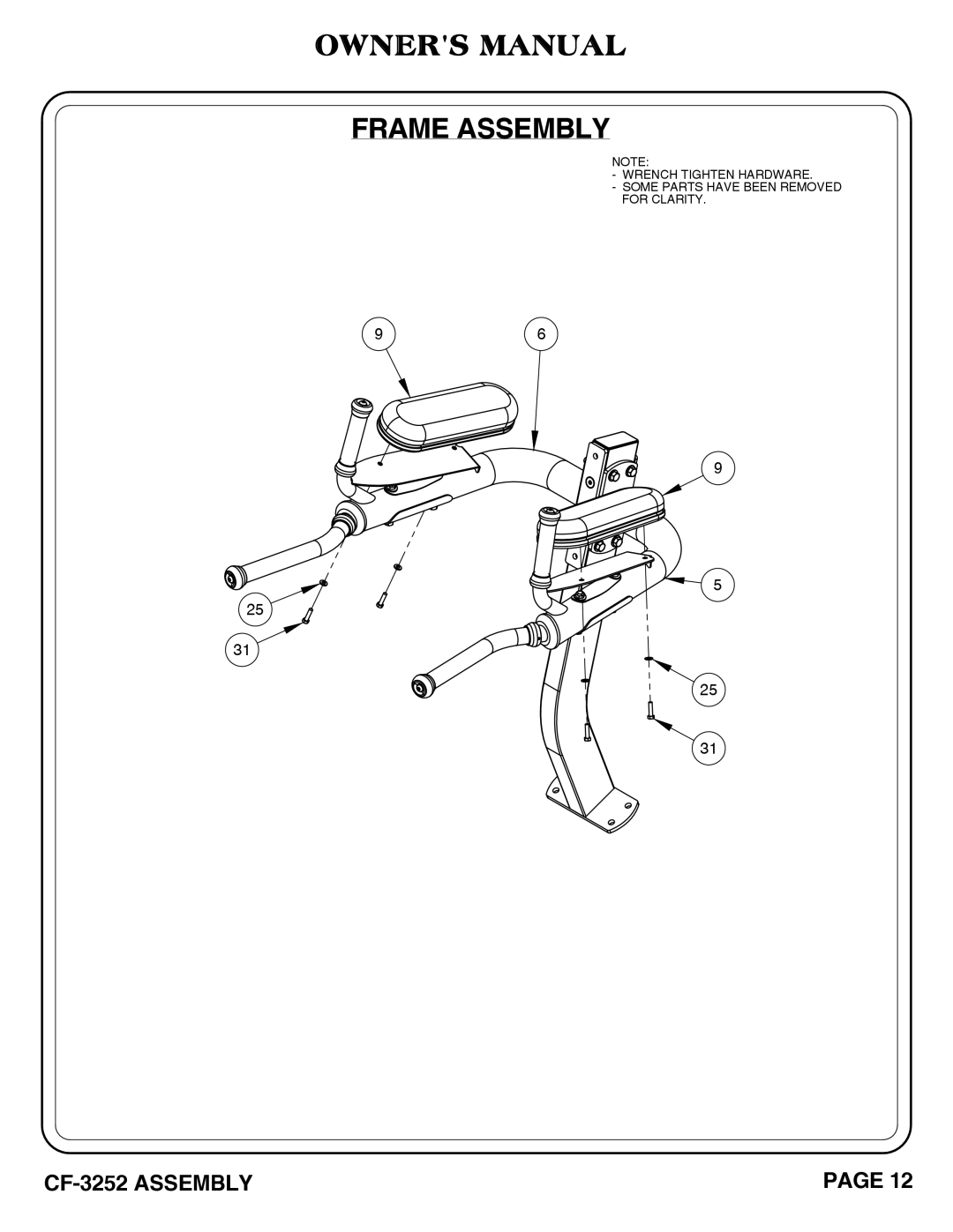 Hoist Fitness CF-3252 owner manual Frame Assembly 