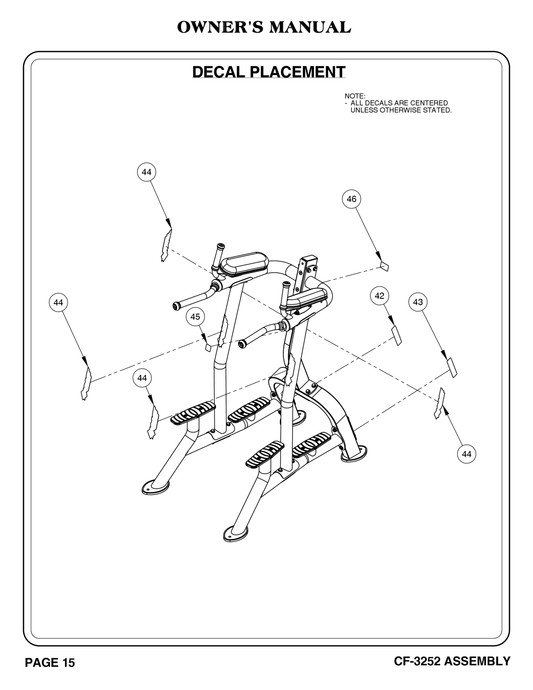 Hoist Fitness CF-3252 owner manual Decal Placement 