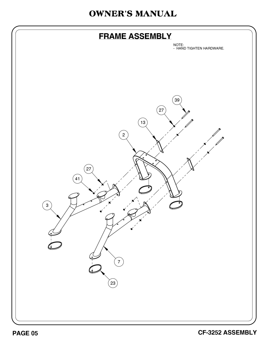 Hoist Fitness CF-3252 owner manual Hand Tighten Hardware 