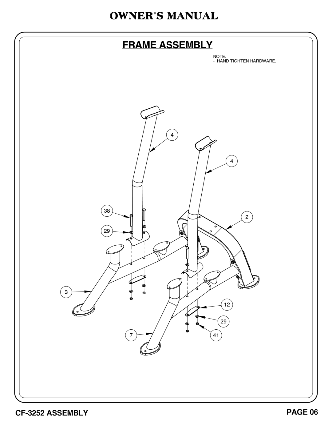 Hoist Fitness CF-3252 owner manual Frame Assembly 