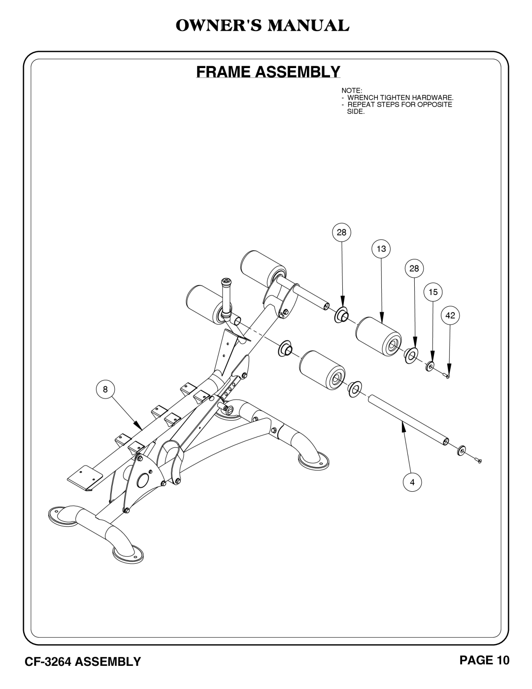 Hoist Fitness CF-3264 owner manual Wrench Tighten HARDWARE. Repeat Steps for Opposite Side 