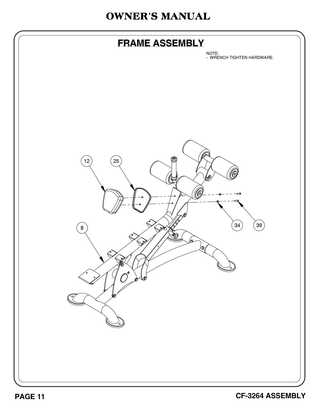 Hoist Fitness CF-3264 owner manual Wrench Tighten Hardware 